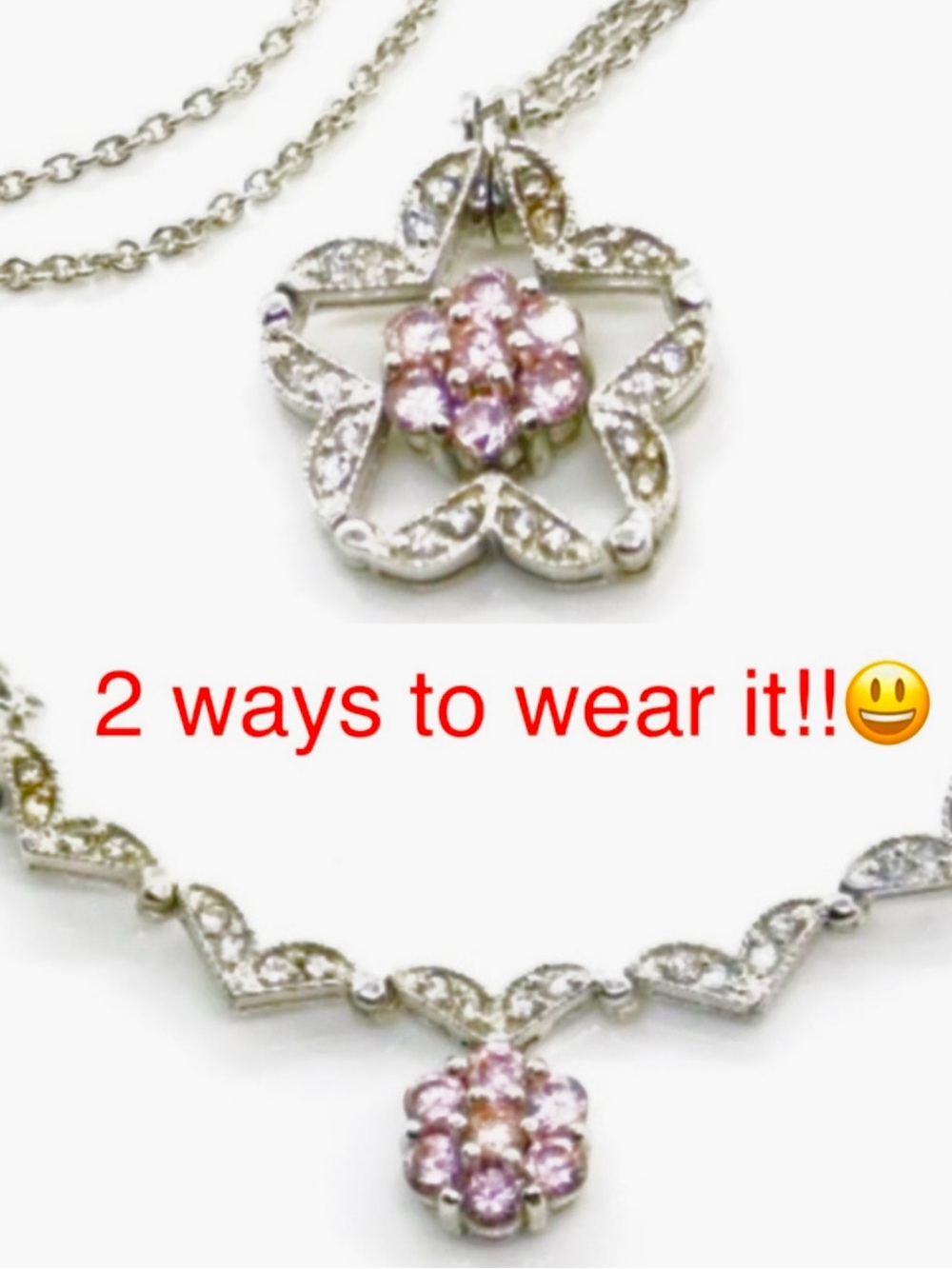 Convertible Sterling Silver & CZ Magnetic Flower Necklace